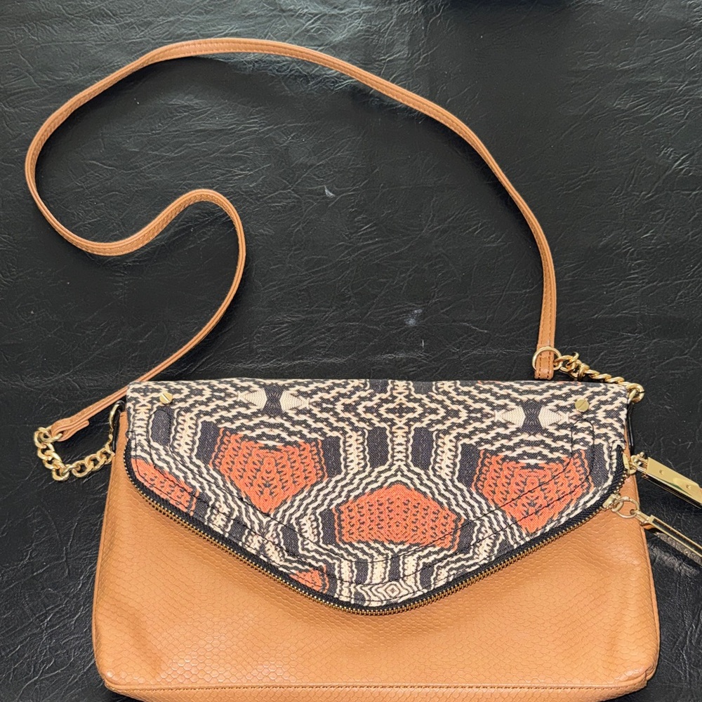 Aldo Textured Flap Crossbody Bag in Tan and Orange, Like New